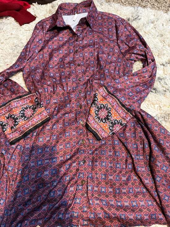 Free People Dresses & Skirts - Free People Silky Rillo Long Sleeve Button-Down Shirtdress in Tapestry Print